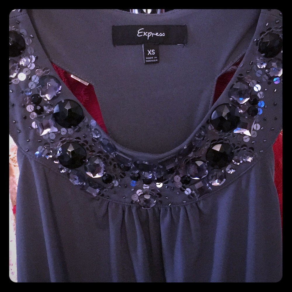 Express X-small jeweled grey tank.